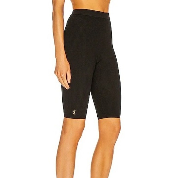 SAINT LAURENT HIGH-RISE RIB-KNIT CYCLISTE SHORTS, SZ S BLACK - Picture 6 of 16